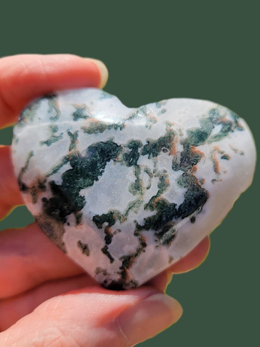 Moss Agate Heart Palm Stone  (MA308)-